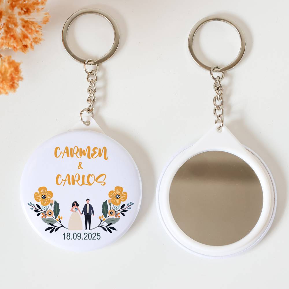 Llavero con espejo personalizado "Girasol" Detalles boda - Llaveros Espejos Personalizados Boda