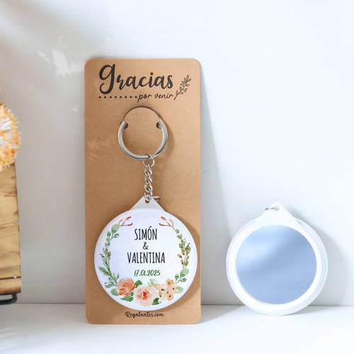 Llavero con espejo personalizado "Macedonia" Detalles boda - Llaveros Espejos Personalizados Boda