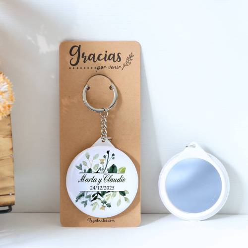 Llavero con espejo personalizado "Nature" Detalles boda - Llaveros Espejos Personalizados Boda