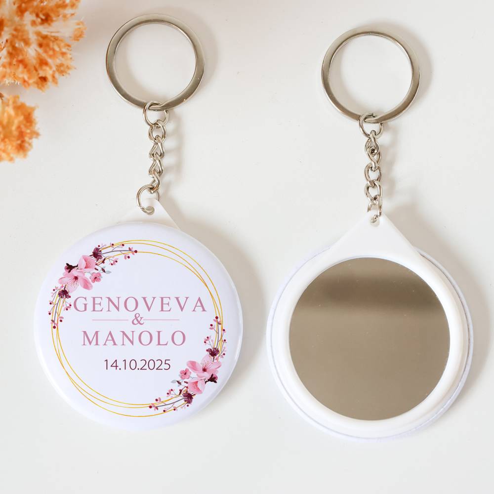 Llavero con espejo personalizado "Pink Crown" Detalles boda - Llaveros Espejos Personalizados Boda