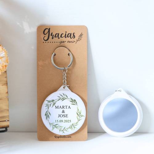 Llavero con espejo personalizado "Sun" Detalles boda - Llaveros Espejos Personalizados Boda