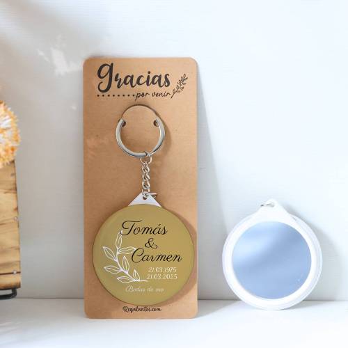Llavero con espejo personalizado "Bodas de oro" Detalles boda - Llaveros Espejos Personalizados Boda