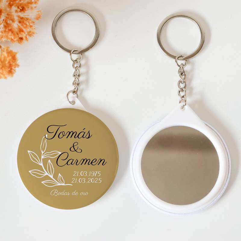 Llavero con espejo personalizado "Bodas de oro" Detalles boda - Llaveros Espejos Personalizados Boda