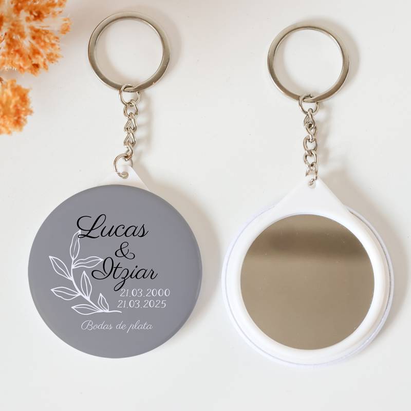 Llavero con espejo personalizado "Bodas de plata" Detalles boda - Llaveros Espejos Personalizados Boda