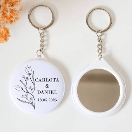 Llavero con espejo personalizado "Mitad y mitad" Detalles boda - Llaveros Espejos Personalizados Boda
