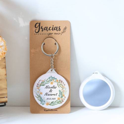 Llavero con espejo personalizado "Colorines" Detalles boda - Llaveros Espejos Personalizados Boda