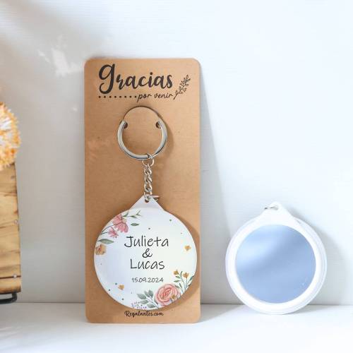 Llavero con espejo personalizado "Paz" Detalles boda - Llaveros Espejos Personalizados Boda