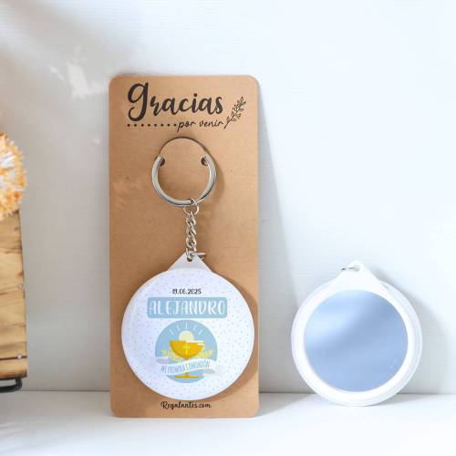 Llavero con espejo personalizado "Alejandro" Detalles comunión - Llaveros Espejos Personalizados Comunión