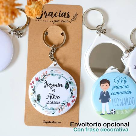 Llavero con espejo personalizado "Ángel" Detalles comunión - Llaveros Espejos Personalizados Comunión