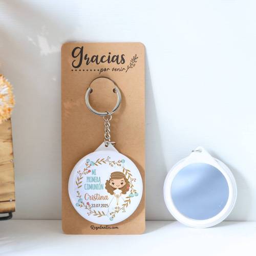 Llavero con espejo personalizado "Cristina" Detalles comunión - Llaveros Espejos Personalizados Comunión