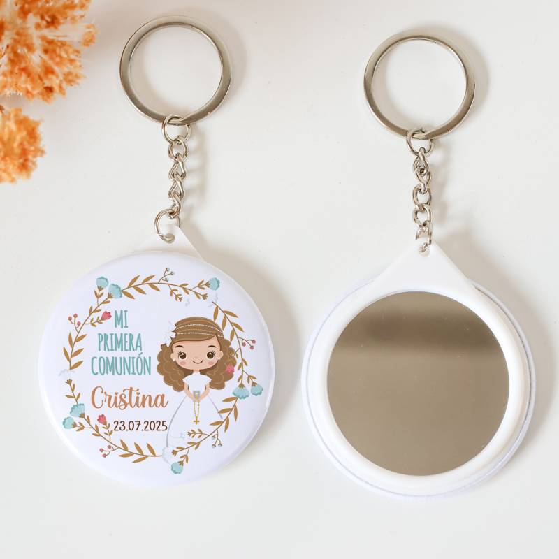 Llavero con espejo personalizado "Cristina" Detalles comunión - Llaveros Espejos Personalizados Comunión