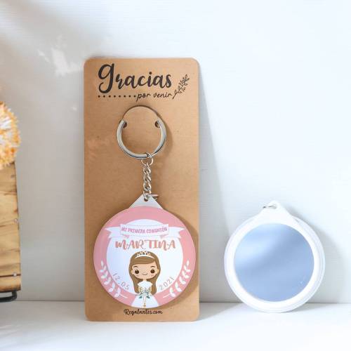 Llavero con espejo personalizado "Galleta" Detalles comunión - Llaveros Espejos Personalizados Comunión