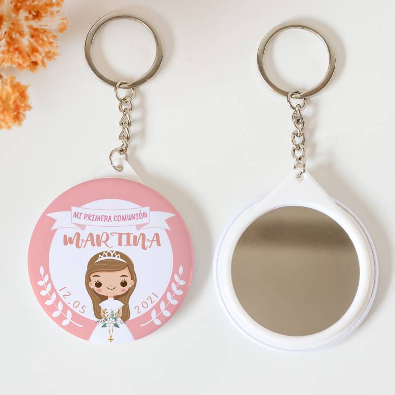 Llavero con espejo personalizado "Galleta" Detalles comunión - Llaveros Espejos Personalizados Comunión