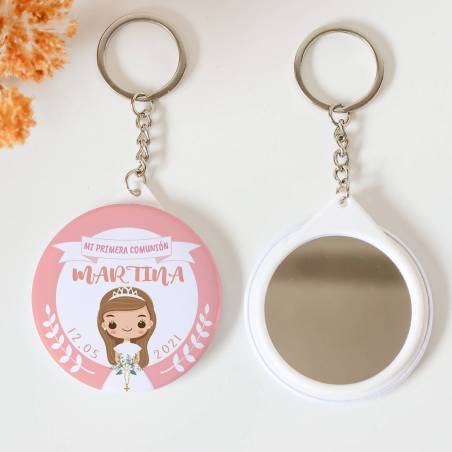 Llavero con espejo personalizado "Galleta" Detalles comunión - Llaveros Espejos Personalizados Comunión
