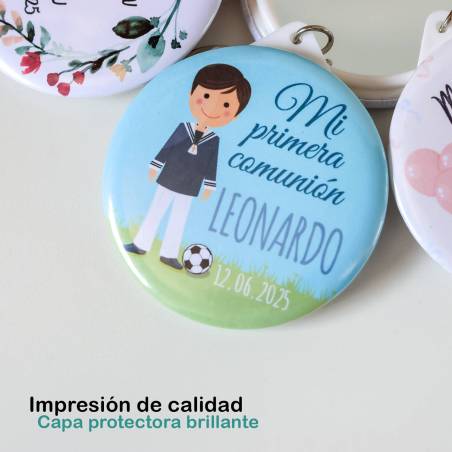 Llavero con espejo personalizado "Galleta" Detalles comunión - Llaveros Espejos Personalizados Comunión