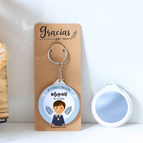 Llavero con espejo personalizado "León" Detalles comunión - Llaveros Espejos Personalizados Comunión