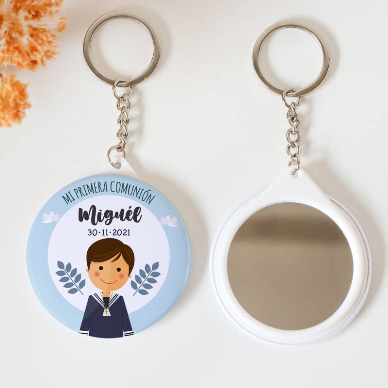 Llavero con espejo personalizado "León" Detalles comunión - Llaveros Espejos Personalizados Comunión