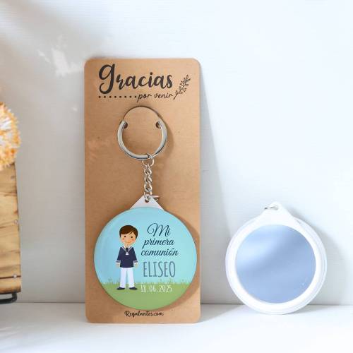 Llavero con espejo personalizado "Marcos" Detalles comunión - Llaveros Espejos Personalizados Comunión