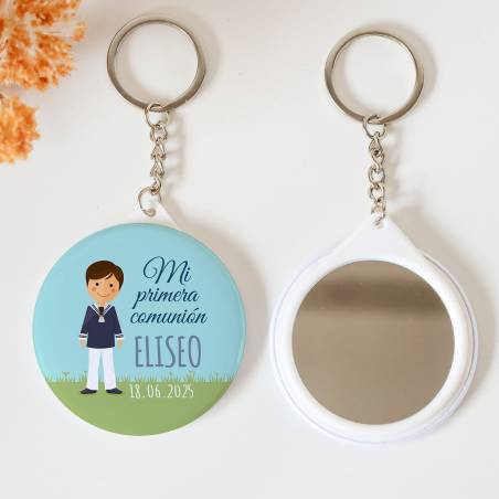 Llavero con espejo personalizado "Marcos" Detalles comunión - Llaveros Espejos Personalizados Comunión