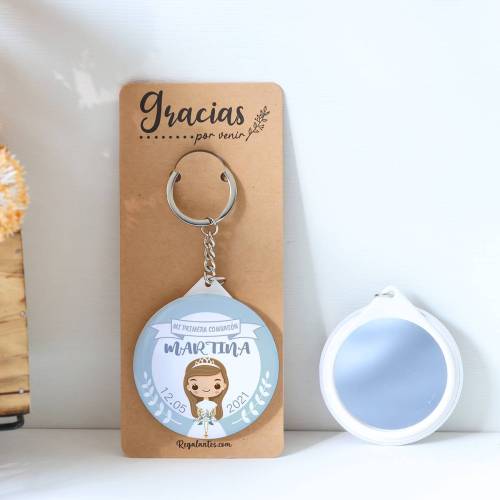 Llavero con espejo personalizado "Margarita" Detalles comunión - Llaveros Espejos Personalizados Comunión