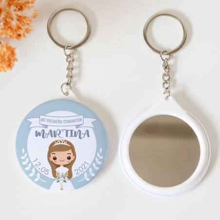 Llavero con espejo personalizado "Margarita" Detalles comunión - Llaveros Espejos Personalizados Comunión