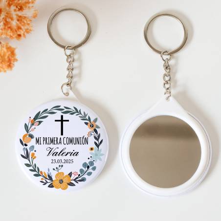 Llavero con espejo personalizado "Valeria" Detalles comunión - Llaveros Espejos Personalizados Comunión