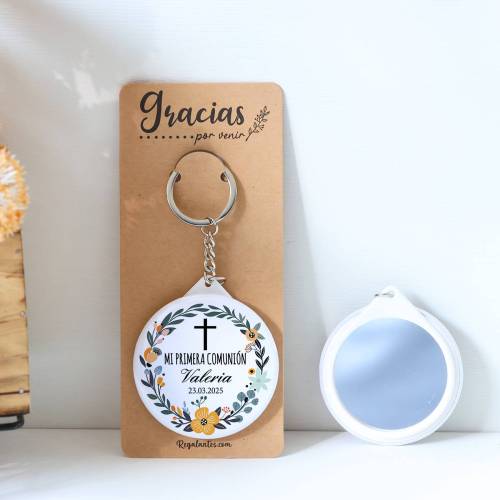 Llavero con espejo personalizado "Valeria" Detalles comunión - Llaveros Espejos Personalizados Comunión