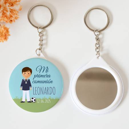 Llavero con espejo personalizado "Boy Fútbol" Detalles comunión - Llaveros Espejos Personalizados Comunión