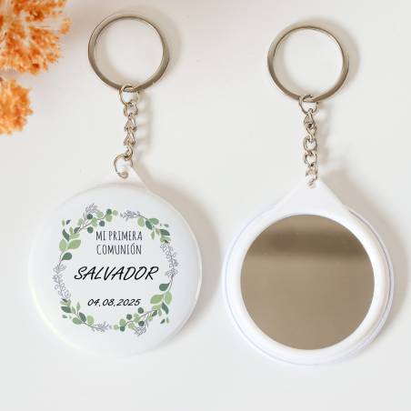 Llavero con espejo personalizado "Arco ramas" Detalles comunión - Llaveros Espejos Personalizados Comunión