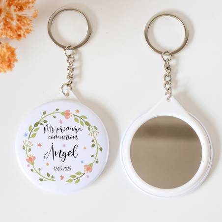 Llavero con espejo personalizado "Primavera" Detalles comunión - Llaveros Espejos Personalizados Comunión