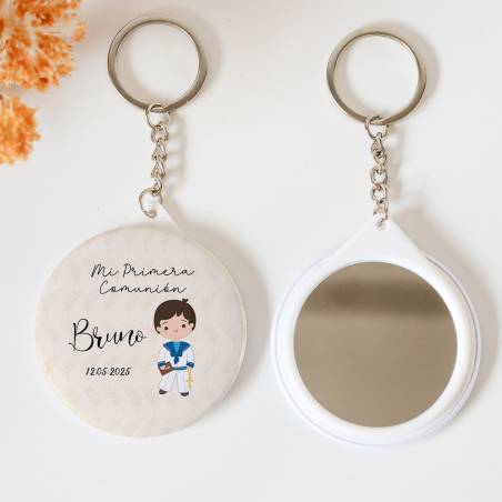 Llavero con espejo personalizado "Beige niño" Detalles comunión - Llaveros Espejos Personalizados Comunión