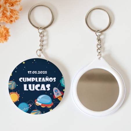 Llavero con espejo personalizado "Espacio" Detalles cumpleaños - Regalos personalizables cumpleaños