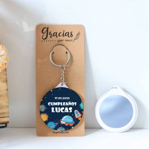 Llavero con espejo personalizado "Espacio" Detalles cumpleaños - Regalos personalizables cumpleaños