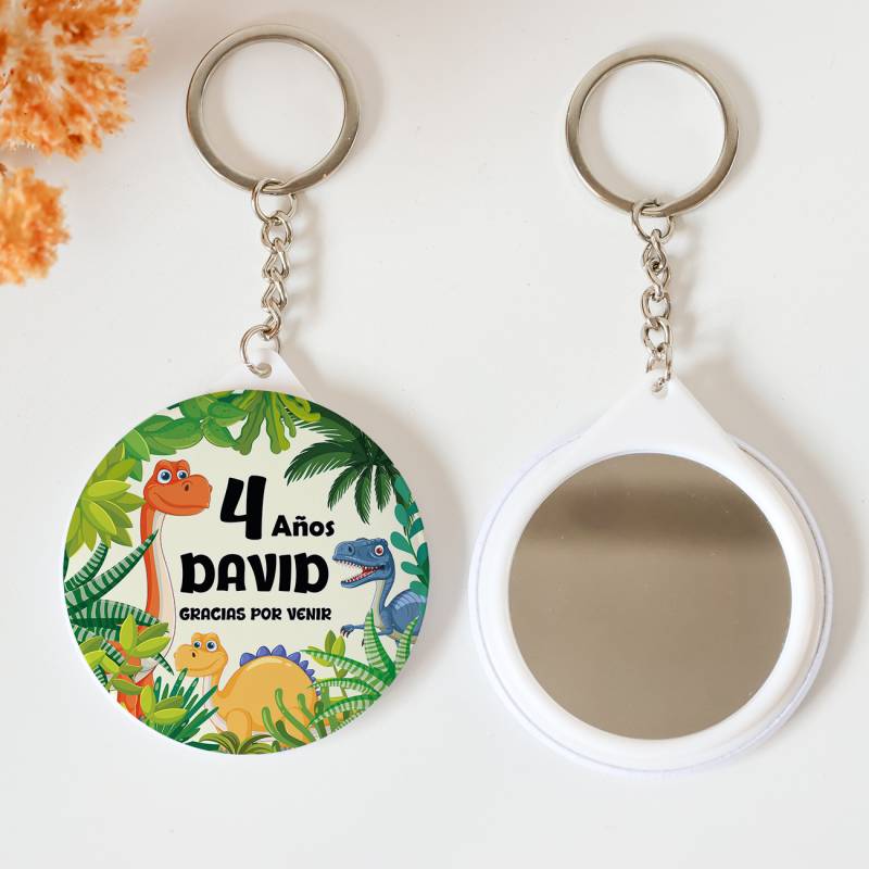 Llavero con espejo personalizado "Dinosaurios" Detalles cumpleaños - Regalos personalizables cumpleaños