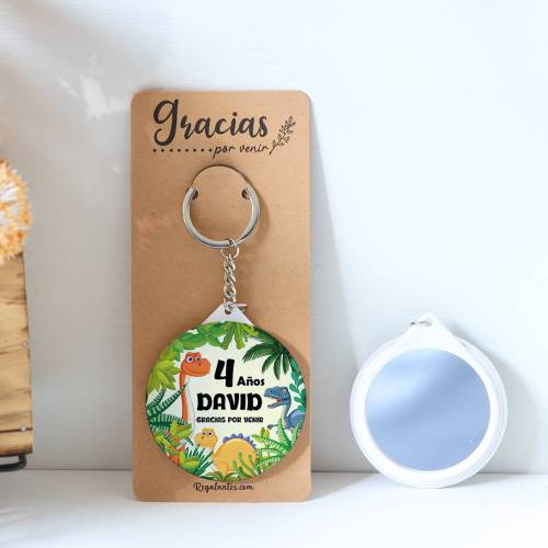 Llavero con espejo personalizado "Dinosaurios" Detalles cumpleaños - Regalos personalizables cumpleaños