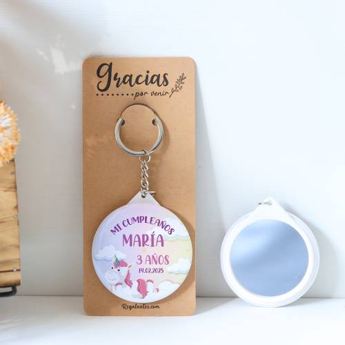 Llavero con espejo personalizado "Unicornios" Detalles cumpleaños - Regalos personalizables cumpleaños
