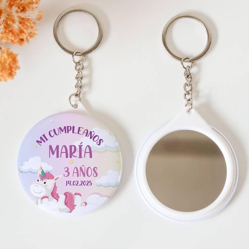 Llavero con espejo personalizado "Unicornios" Detalles cumpleaños - Regalos personalizables cumpleaños