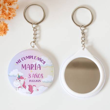 Llavero con espejo personalizado "Unicornios" Detalles cumpleaños - Regalos personalizables cumpleaños