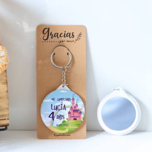 Llavero con espejo personalizado "Princesas" Detalles cumpleaños - Regalos personalizables cumpleaños