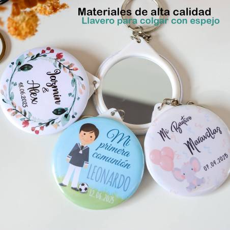Llavero con espejo personalizado "Cielo" Detalles comunión - Llaveros Espejos Personalizados Comunión
