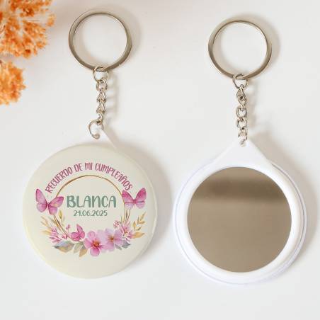 Llavero con espejo personalizado "Mariposas" Detalles cumpleaños - Regalos personalizables cumpleaños