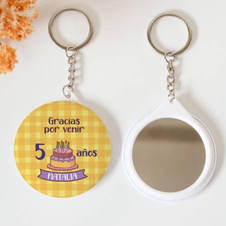 Llavero con espejo personalizado "Tarta" Detalles cumpleaños - Regalos personalizables cumpleaños