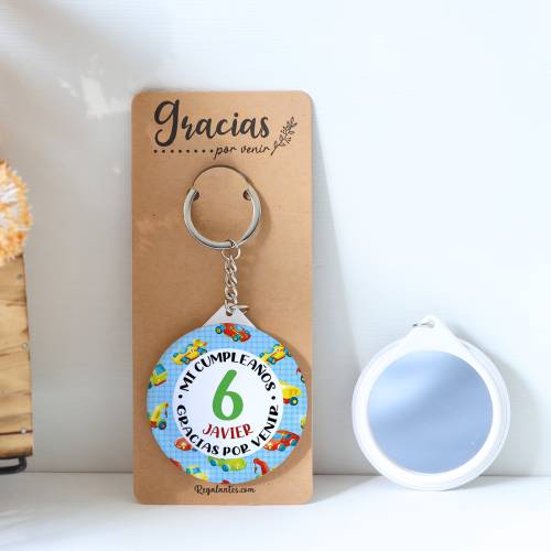 Llavero con espejo personalizado "Transportes" Detalles cumpleaños - Regalos personalizables cumpleaños