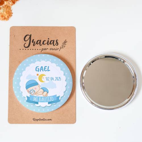 Espejo personalizado chapa "Alejandro" Detalles bautizo - Chapas Espejos Personalizados Bautizo