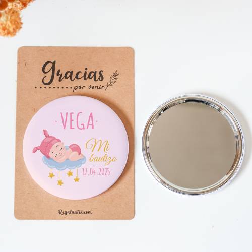 Espejo personalizado chapa "Alicia" Detalles bautizo - Chapas Espejos Personalizados Bautizo
