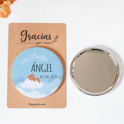 Espejo personalizado chapa "Ángel" Detalles de bautizo - Chapas Espejos Personalizados Bautizo