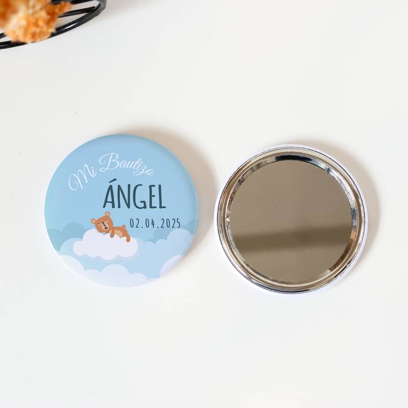 Espejo personalizado chapa "Ángel" Detalles de bautizo - Chapas Espejos Personalizados Bautizo