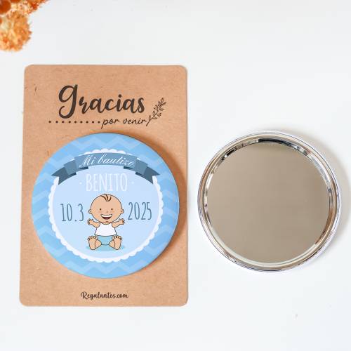 Espejo personalizado bautizo chapa "Benito" detalles bautizo - Chapas Espejos Personalizados Bautizo