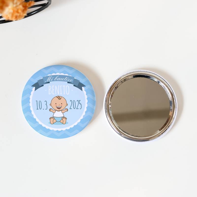 Espejo personalizado bautizo chapa "Benito" detalles bautizo - Chapas Espejos Personalizados Bautizo