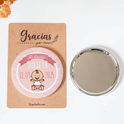 Espejo personalizado chapa "Julieta" detalles bautizo - Chapas Espejos Personalizados Bautizo